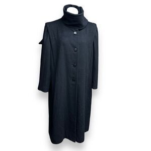 Vintage Wool Scarf Jacket Coat A Line Long Black High Neck A Sachs Perlette XL